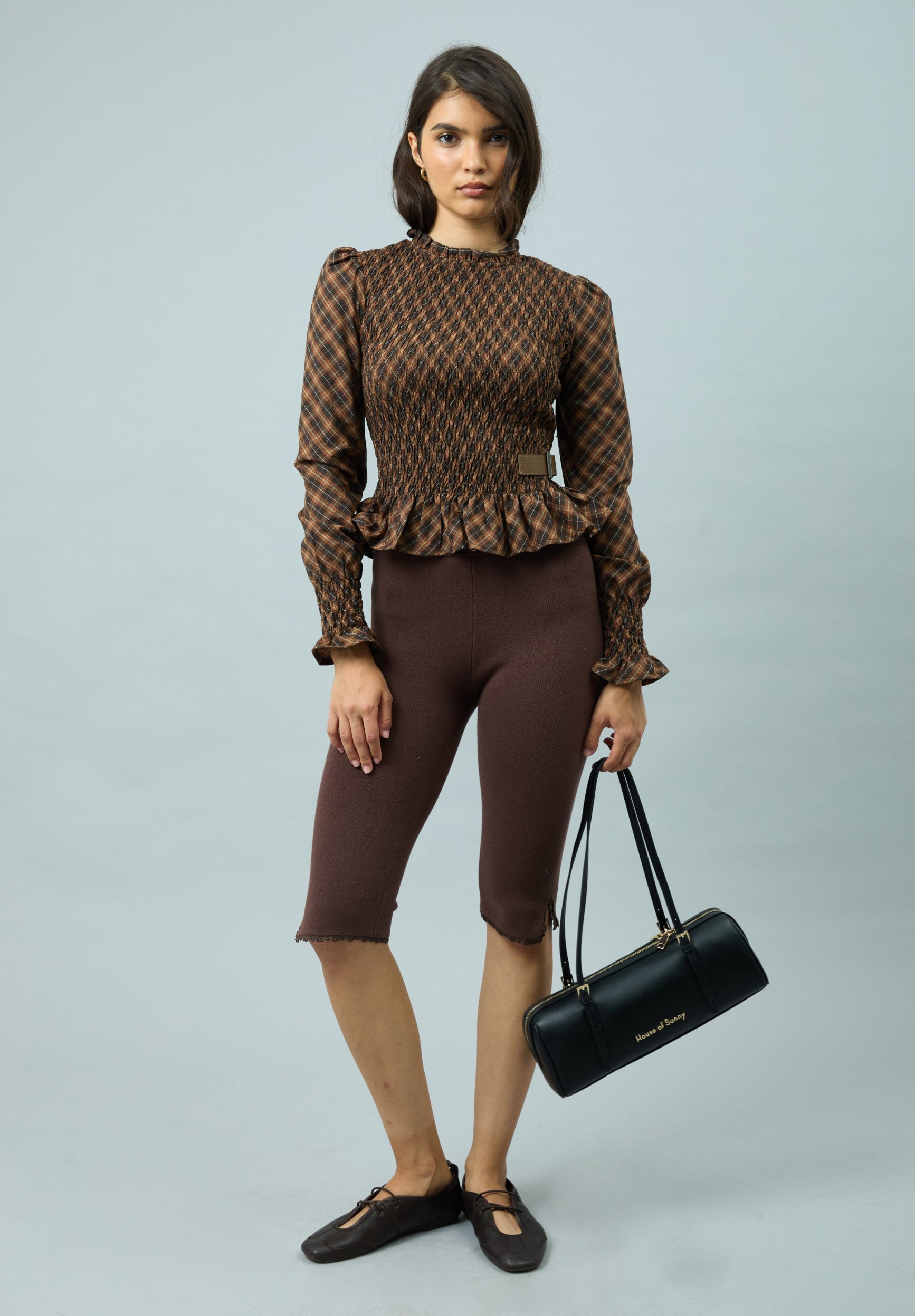 CHECK RUCHED TOP