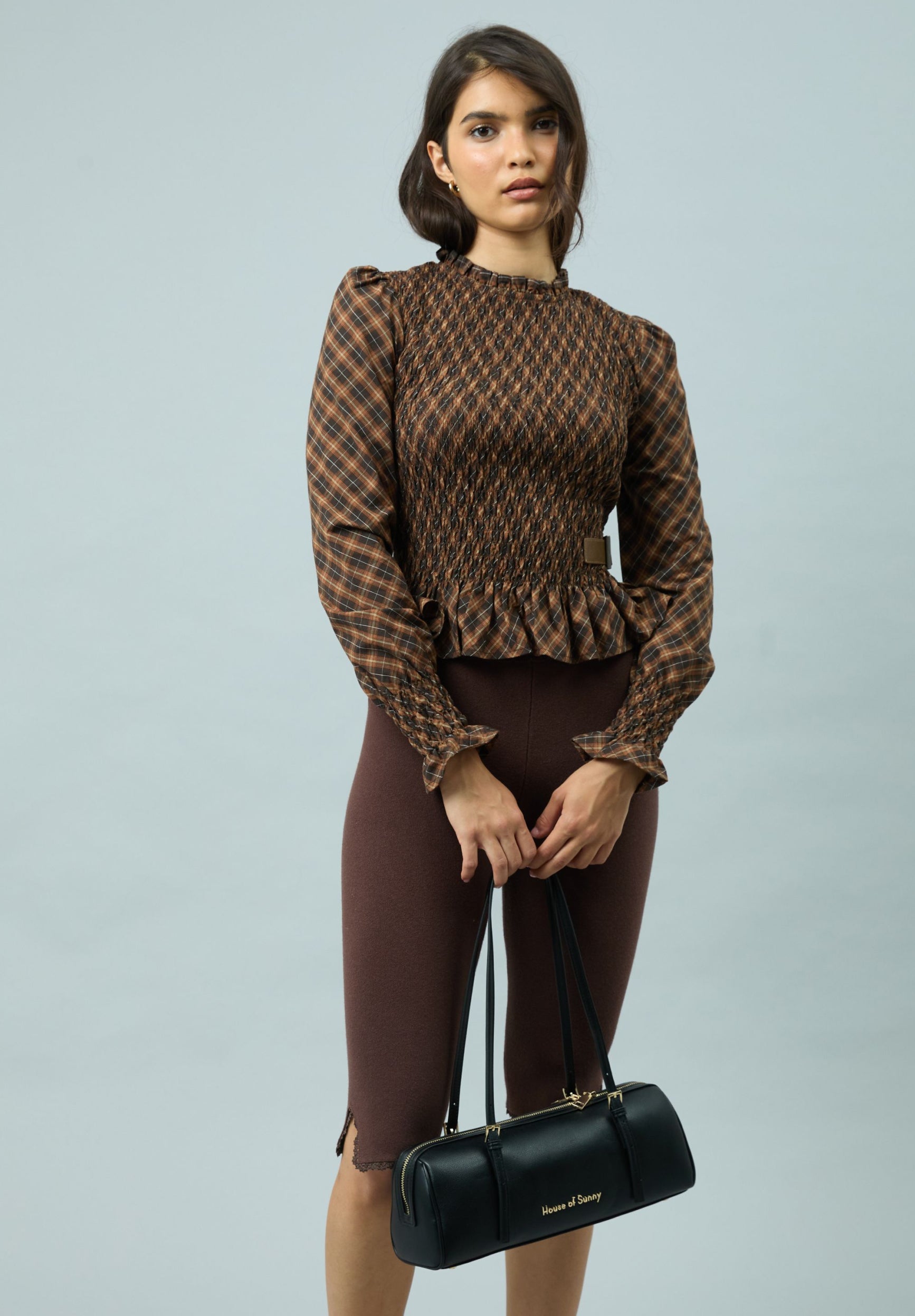 CHECK RUCHED TOP