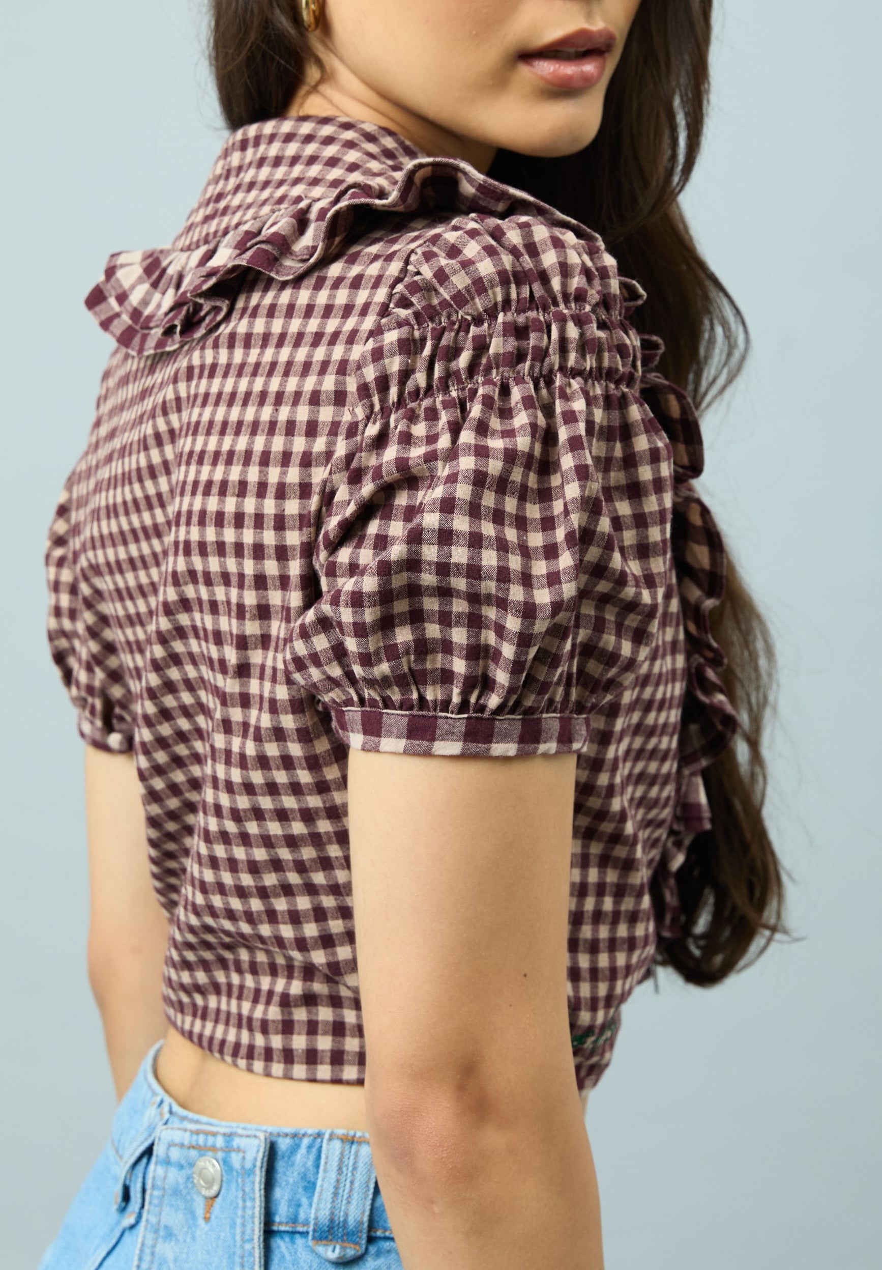 GINGHAM RUFFLE TOP