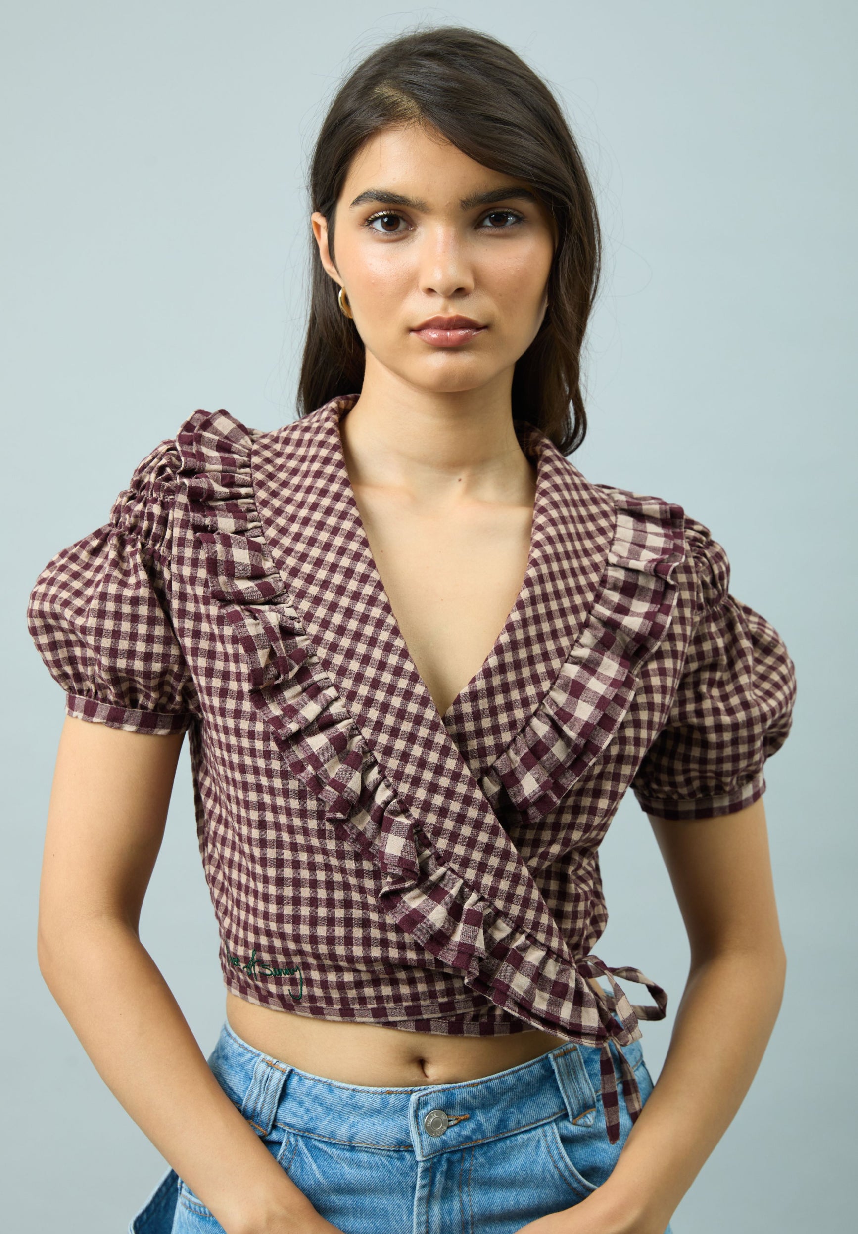 GINGHAM RUFFLE TOP