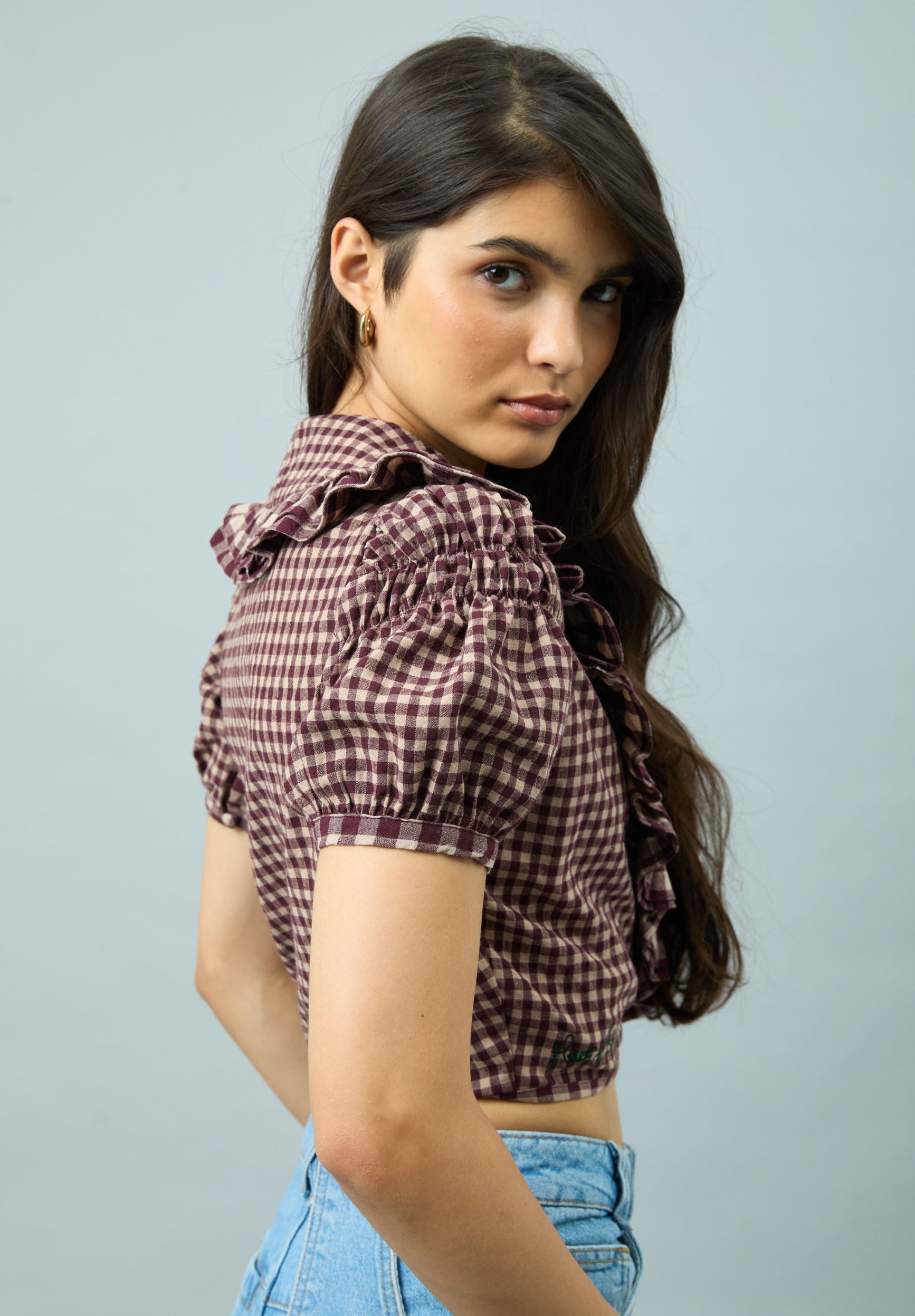 GINGHAM RUFFLE TOP
