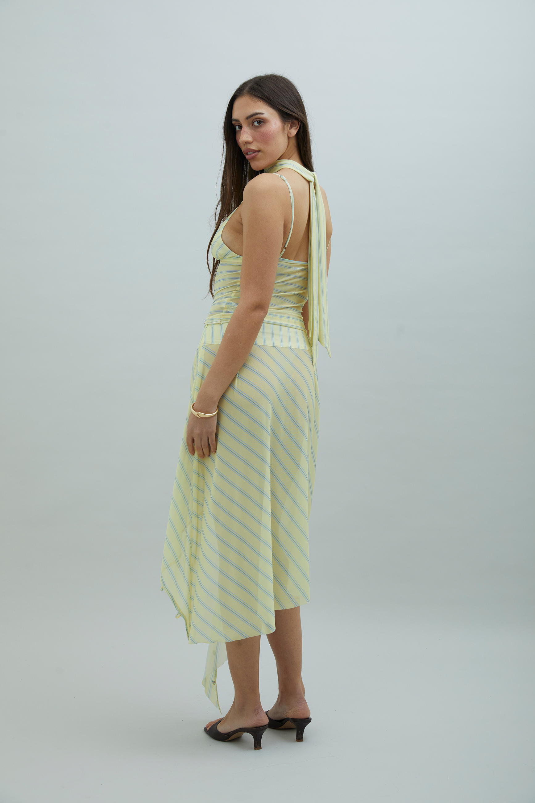 STRIPED MESH ASYMMETRIC SKIRT