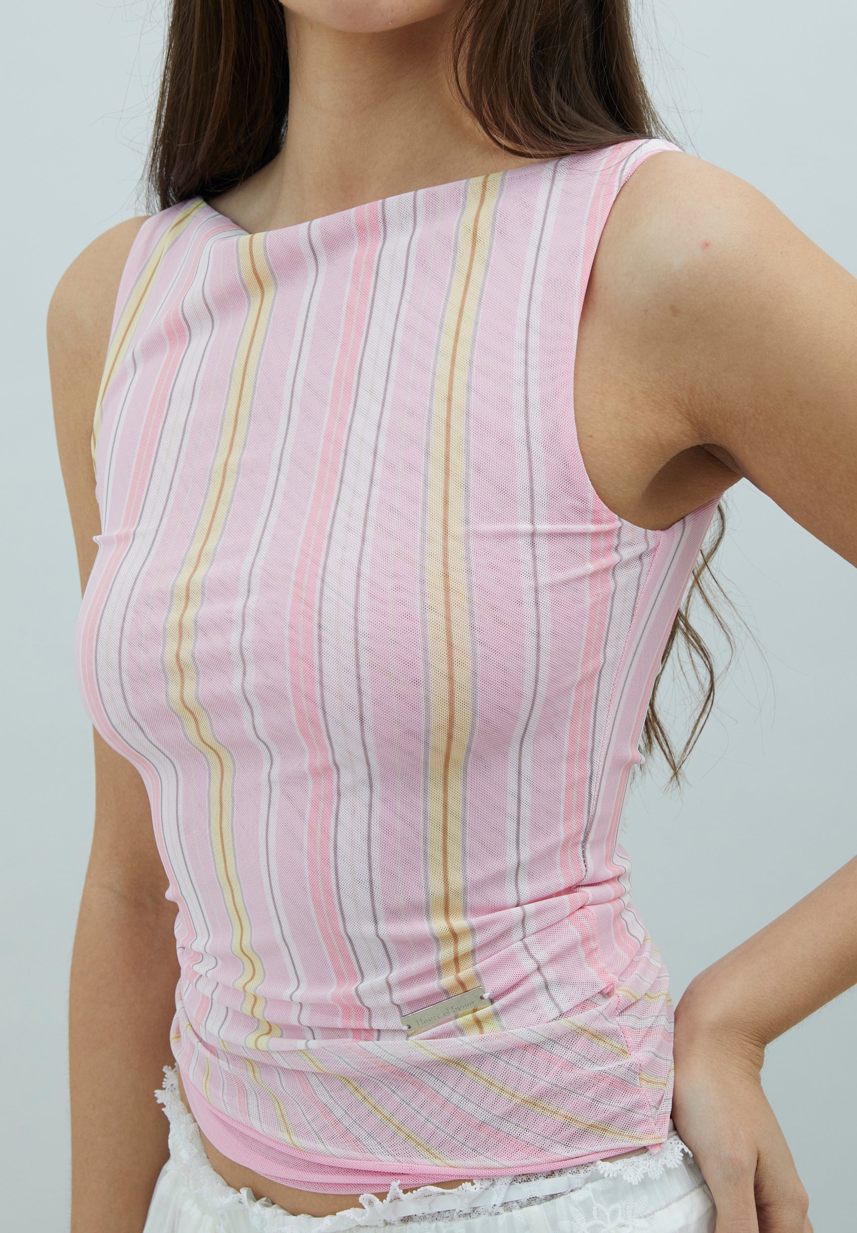 STRIPED MESH TOP