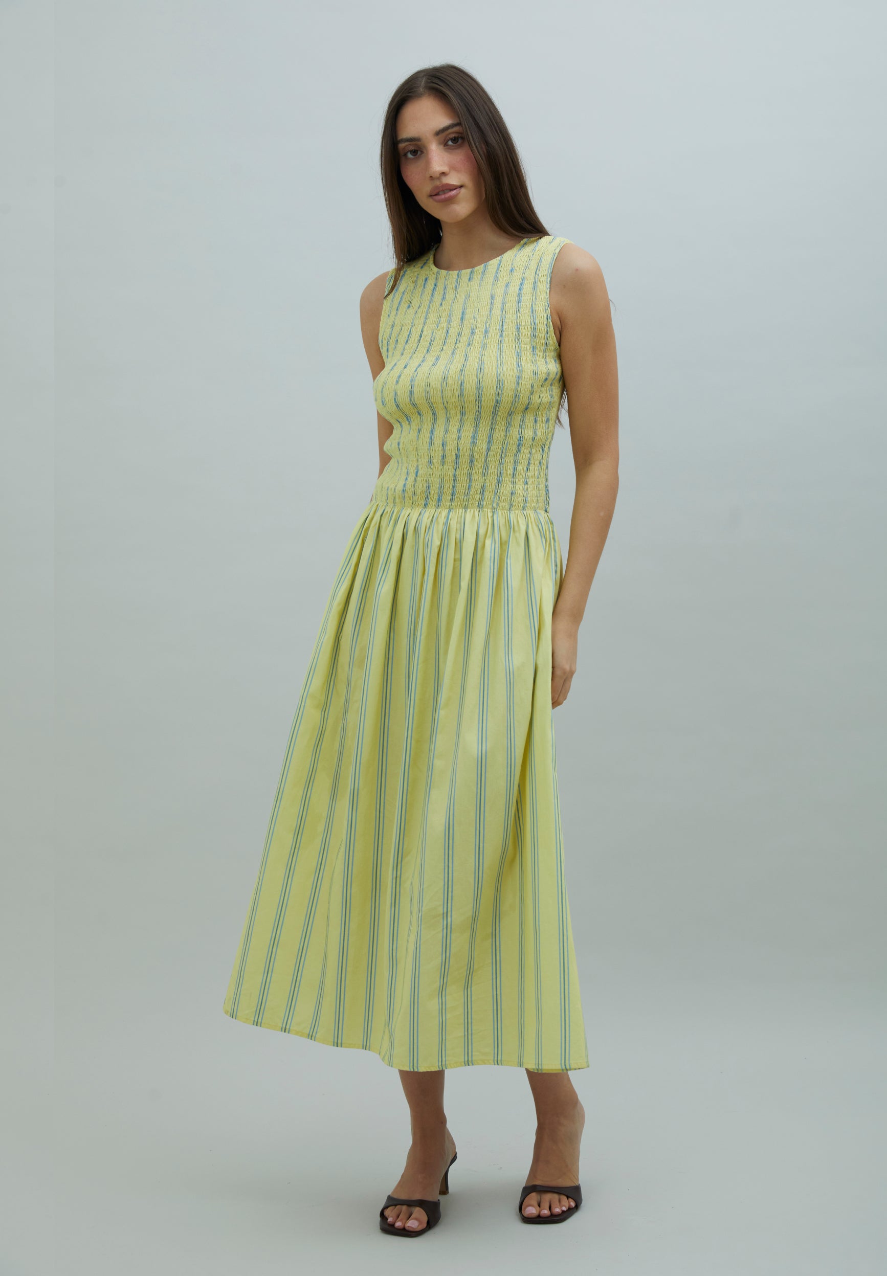 STRIPED RUCHED DRESS