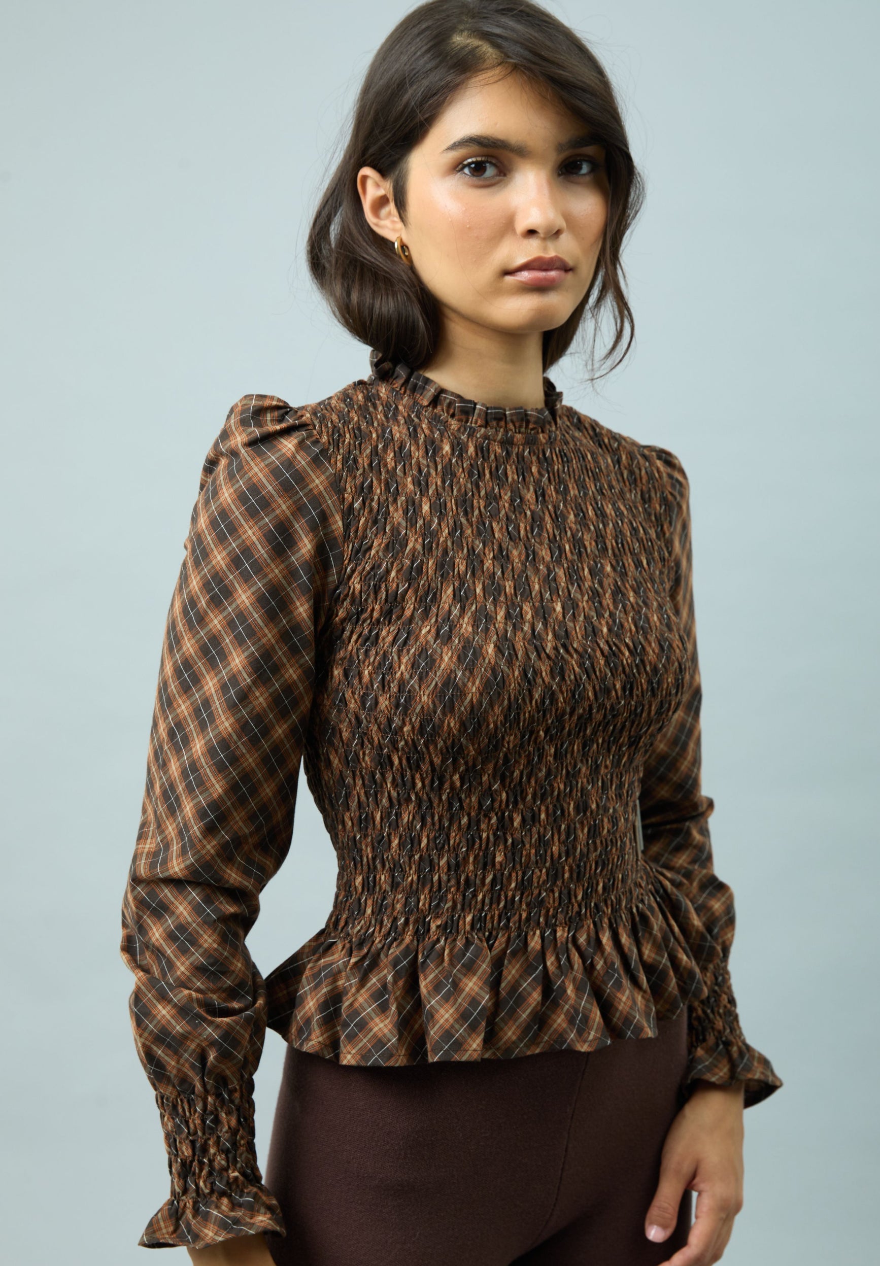 CHECK RUCHED TOP