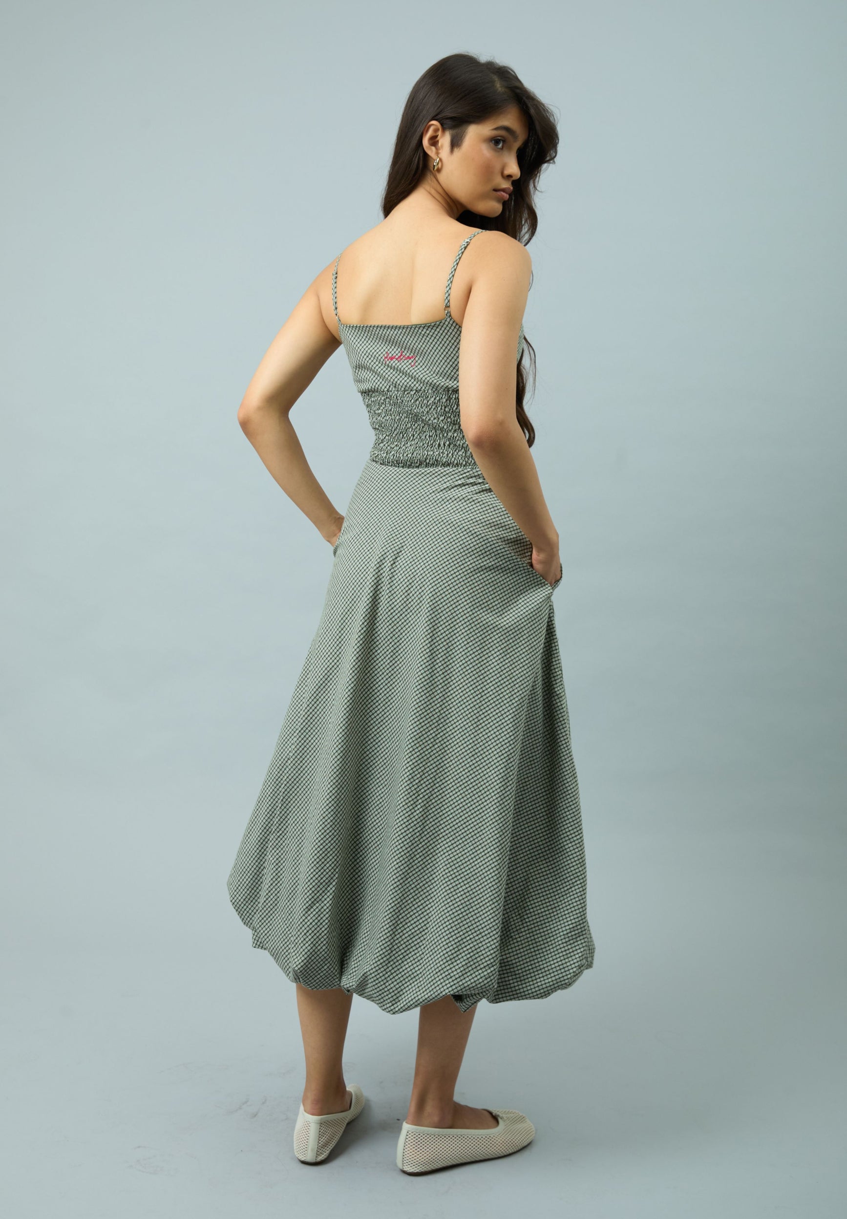 GINGHAM BALLOON CAMI DRESS