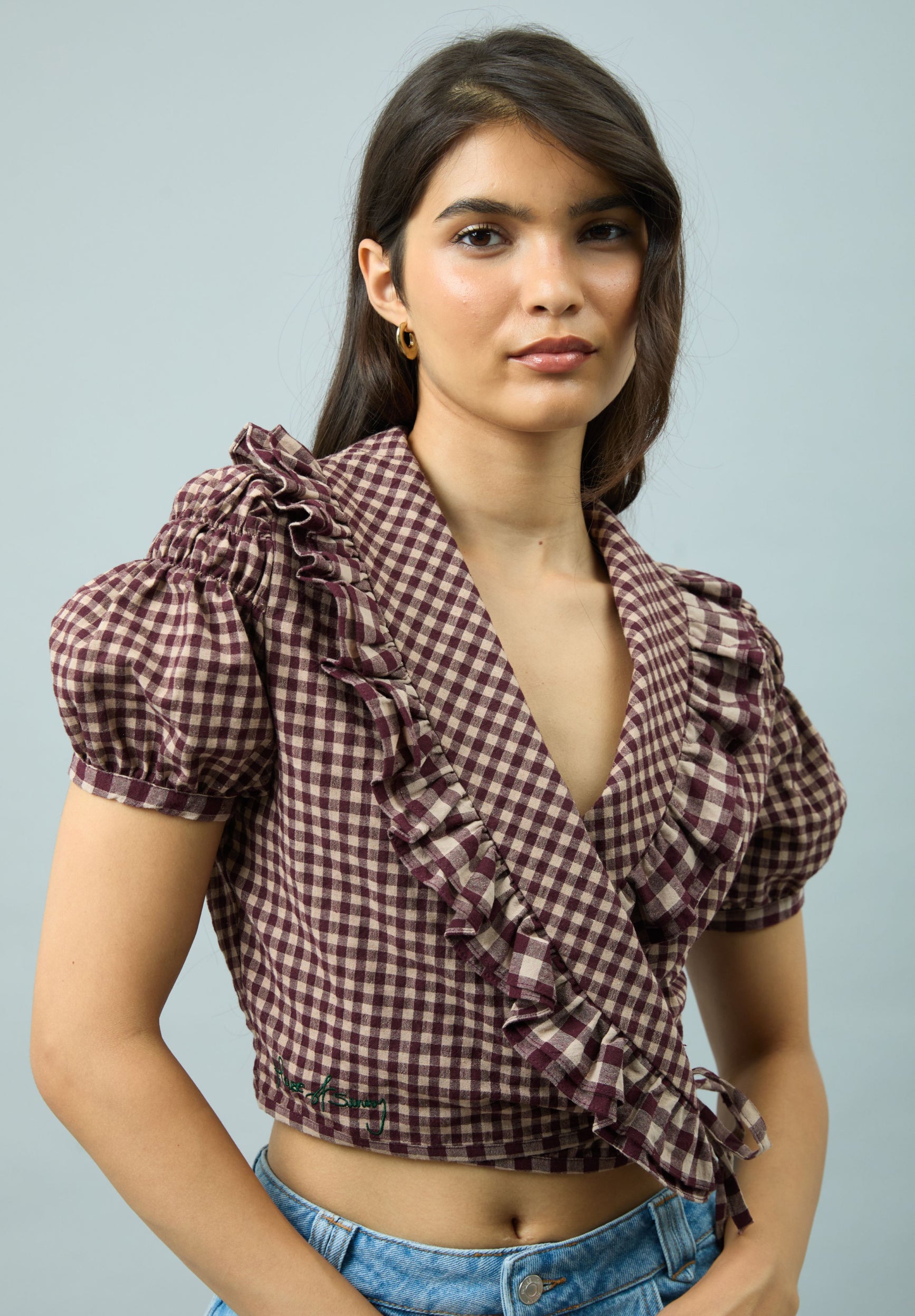 GINGHAM RUFFLE TOP