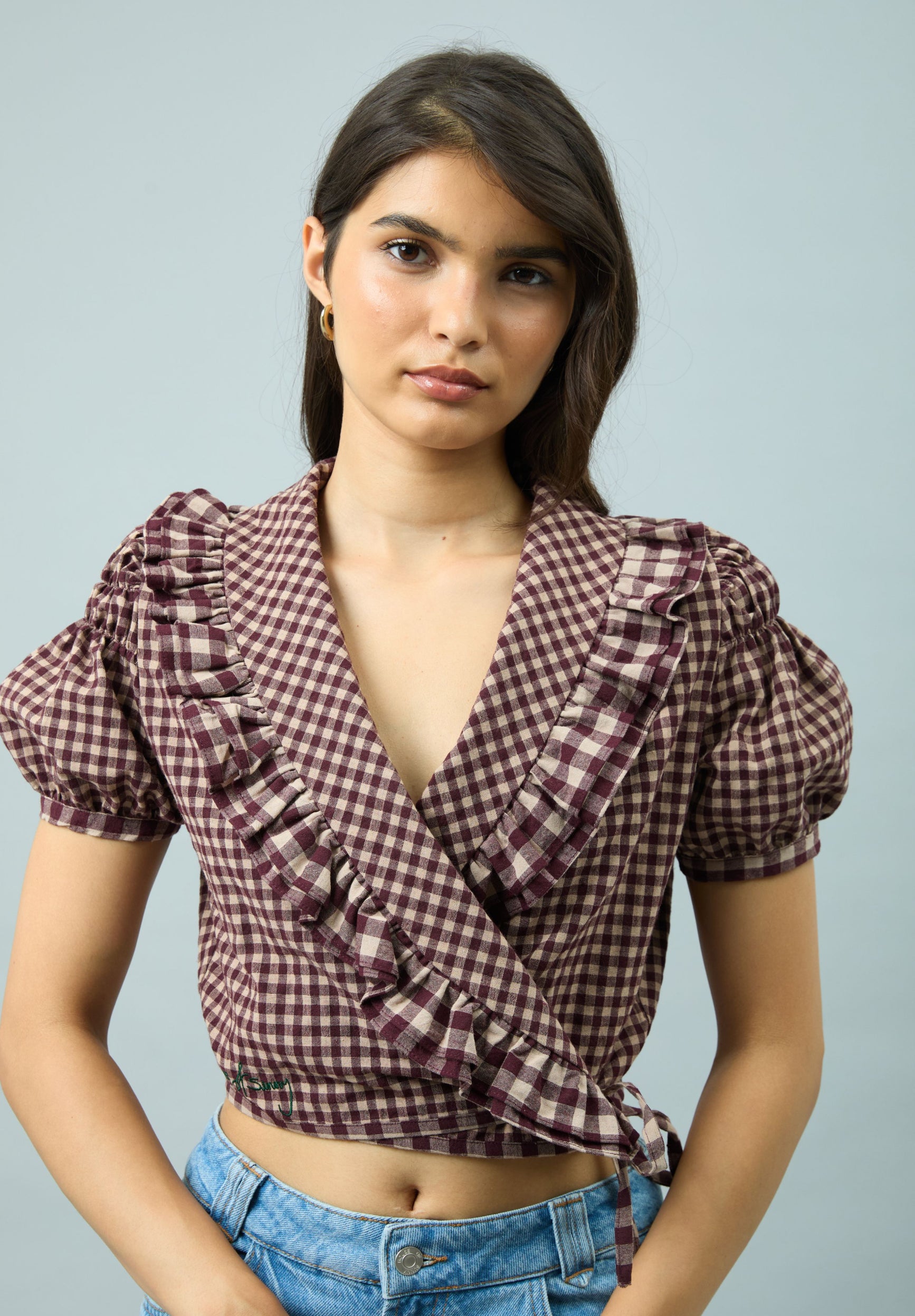 GINGHAM RUFFLE TOP