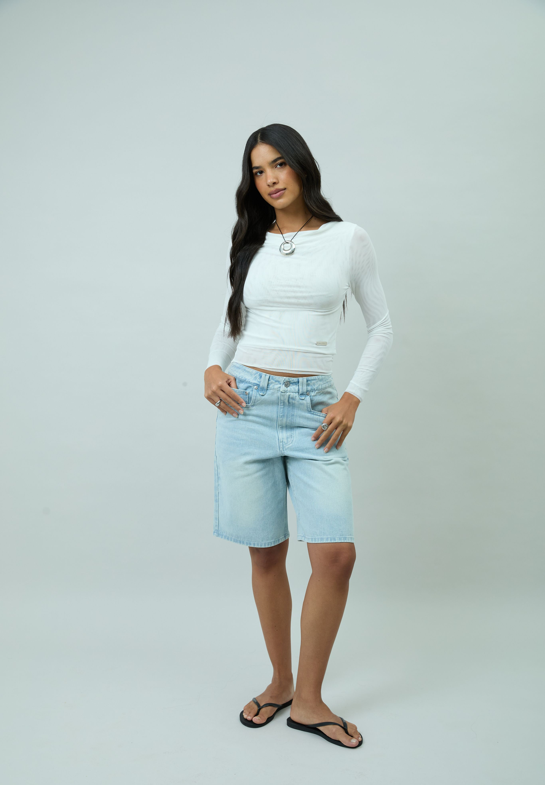 WHITE LONG SLEEVE DOUBLE LAYER TOP