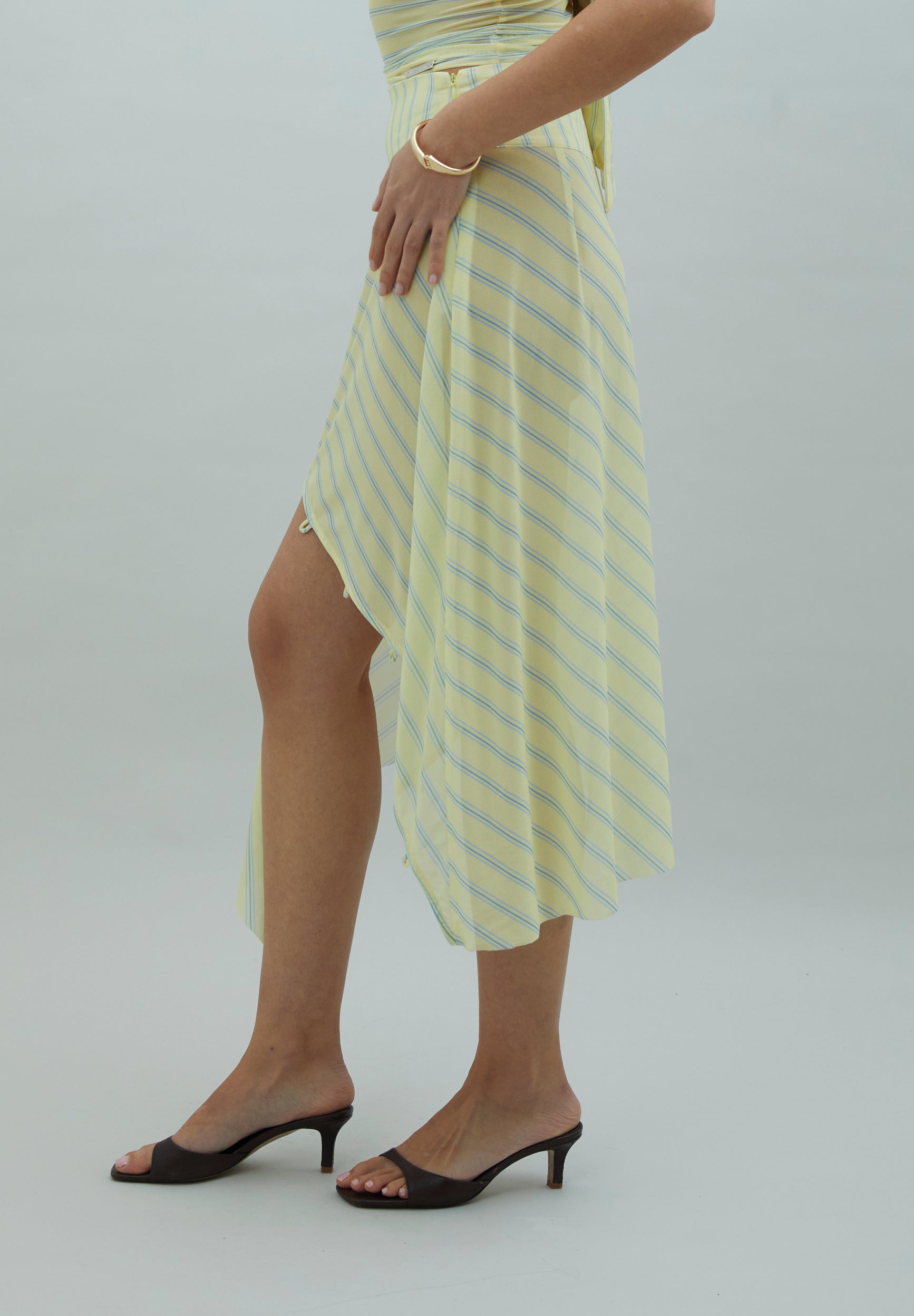 STRIPED MESH ASYMMETRIC SKIRT