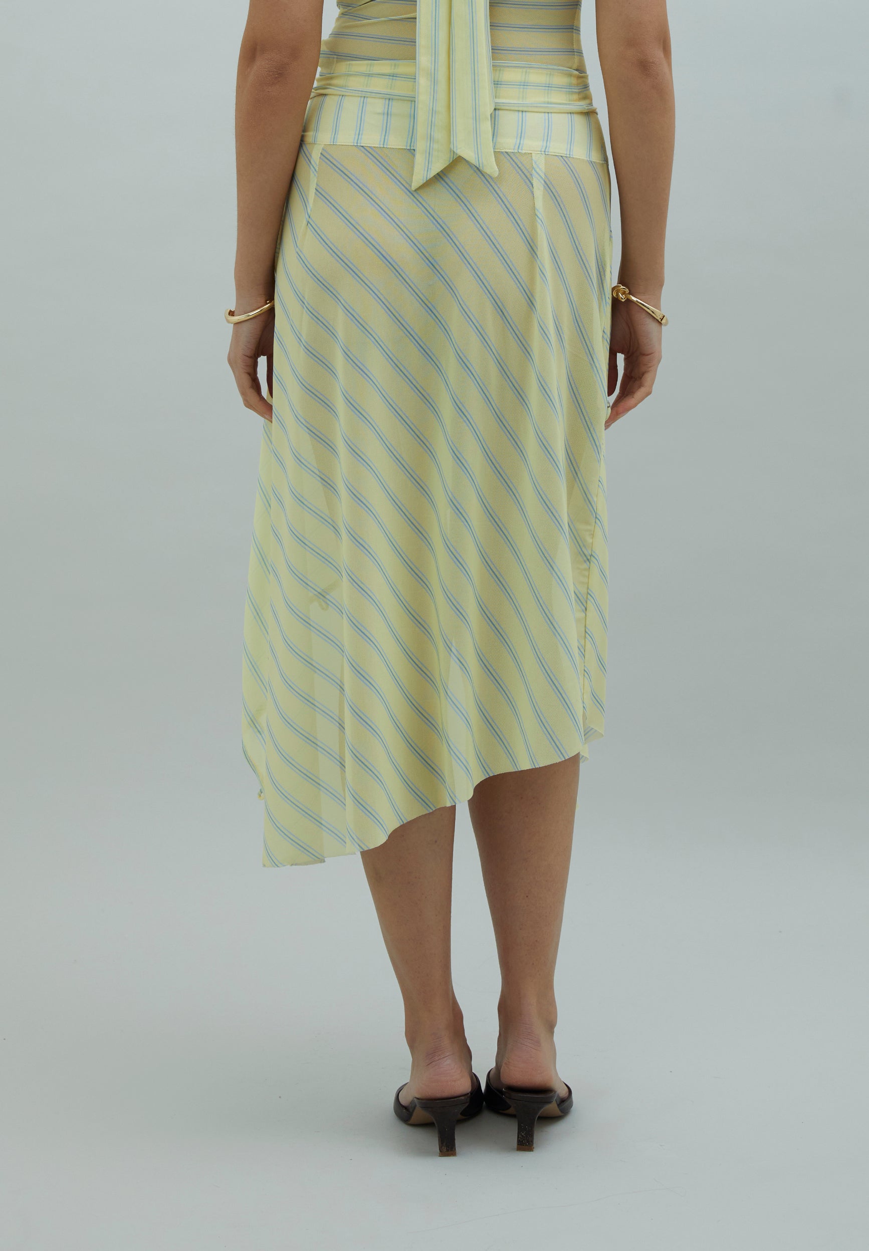 STRIPED MESH ASYMMETRIC SKIRT