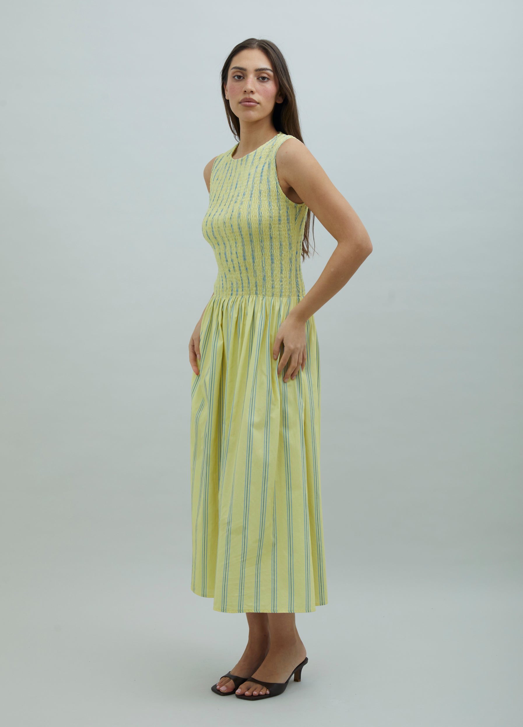 STRIPED RUCHED DRESS