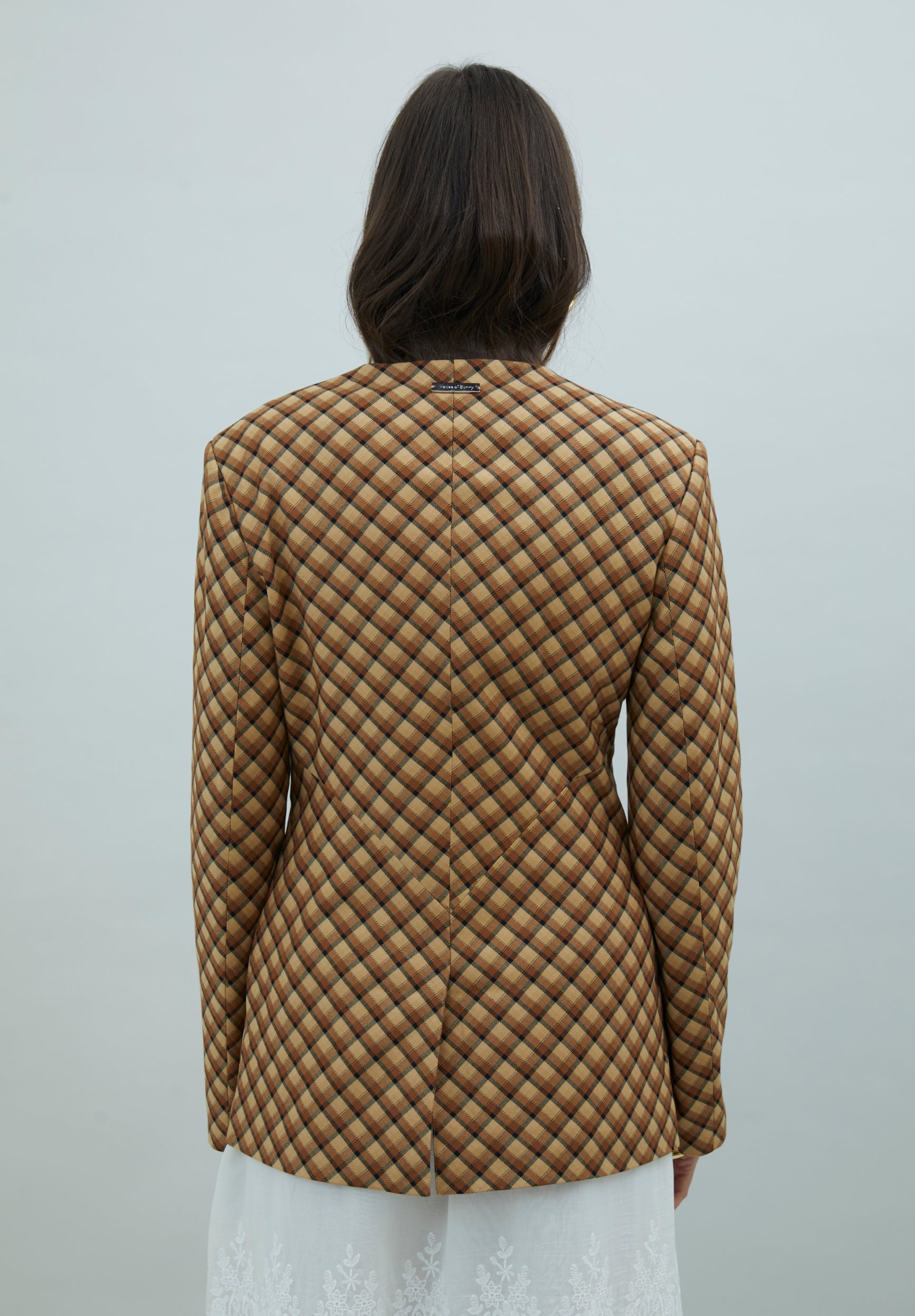 CHECK COLLARLESS BLAZER